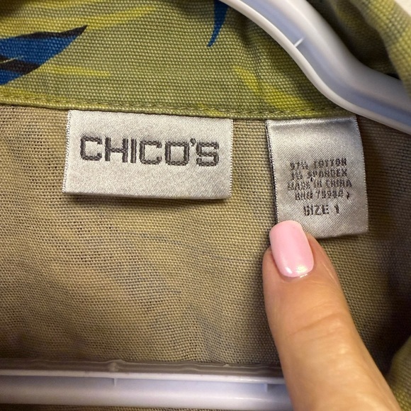 Chico’s Olive Green Jungle Palm Jean Vest Chico’s Size 1 (Medium/8) - Picture 7 of 9